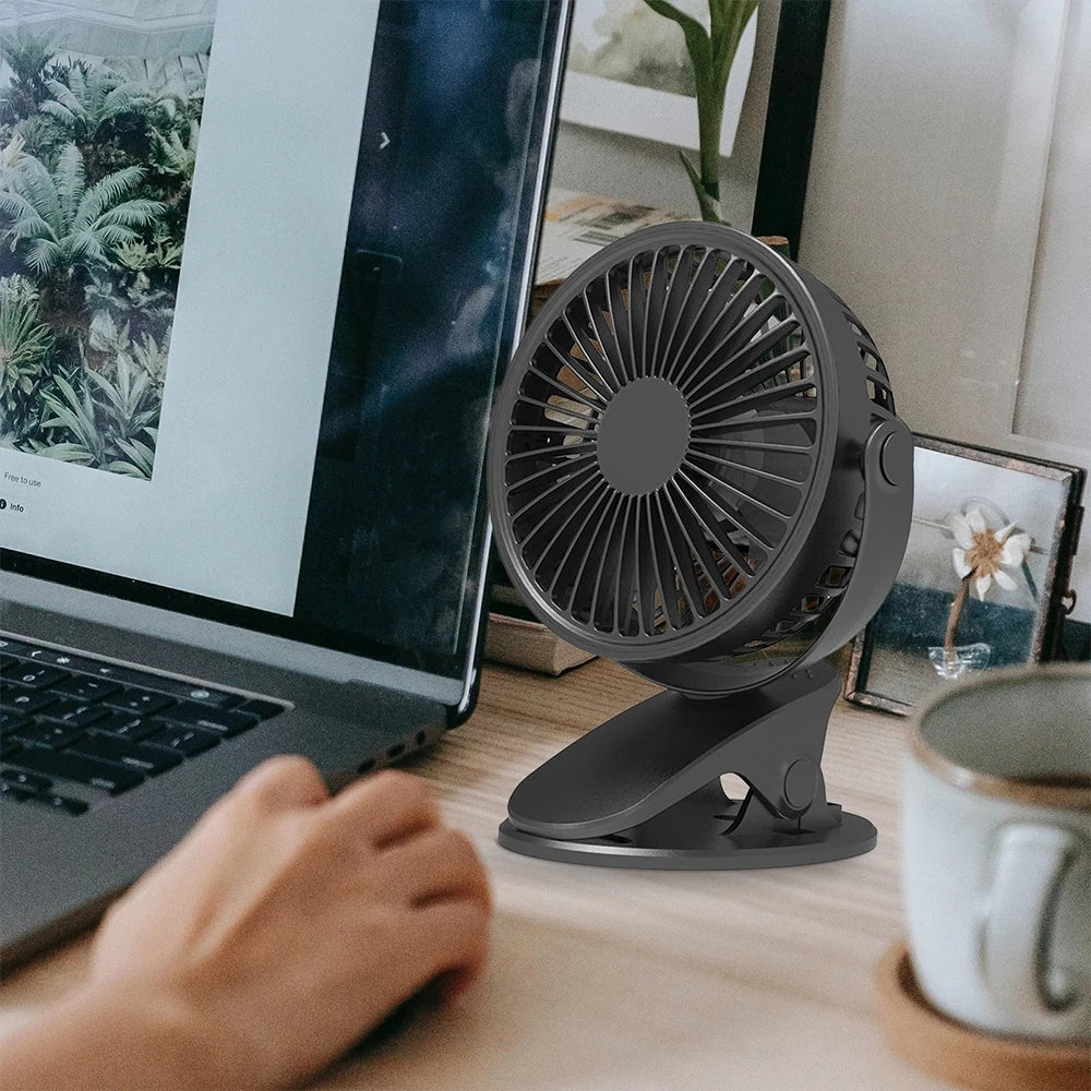 Clip On Fan USB Rechargeable Mini Coog Desk Baby Stroller Portable Handheld