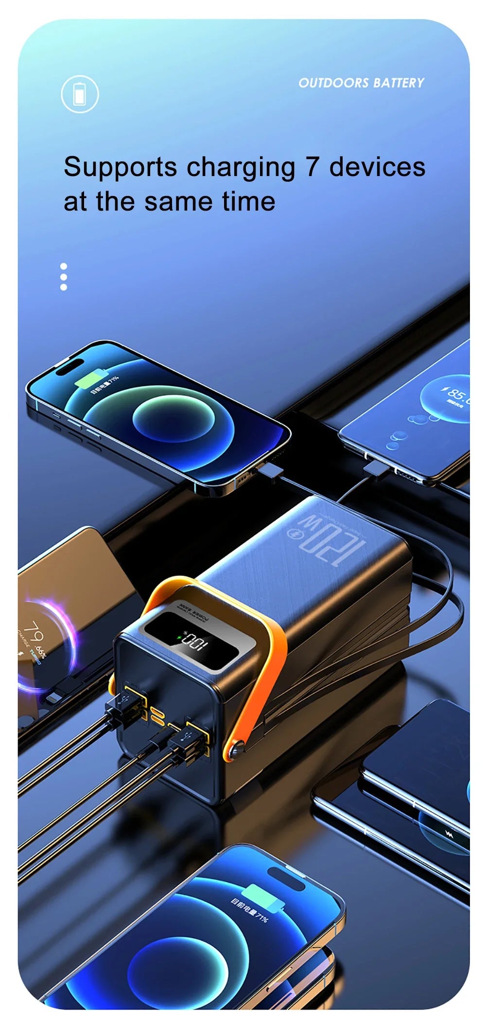 60000mAh Portable Power Bank - 120W Fast Charging Solar Generator for Camping Emergency Outdoor