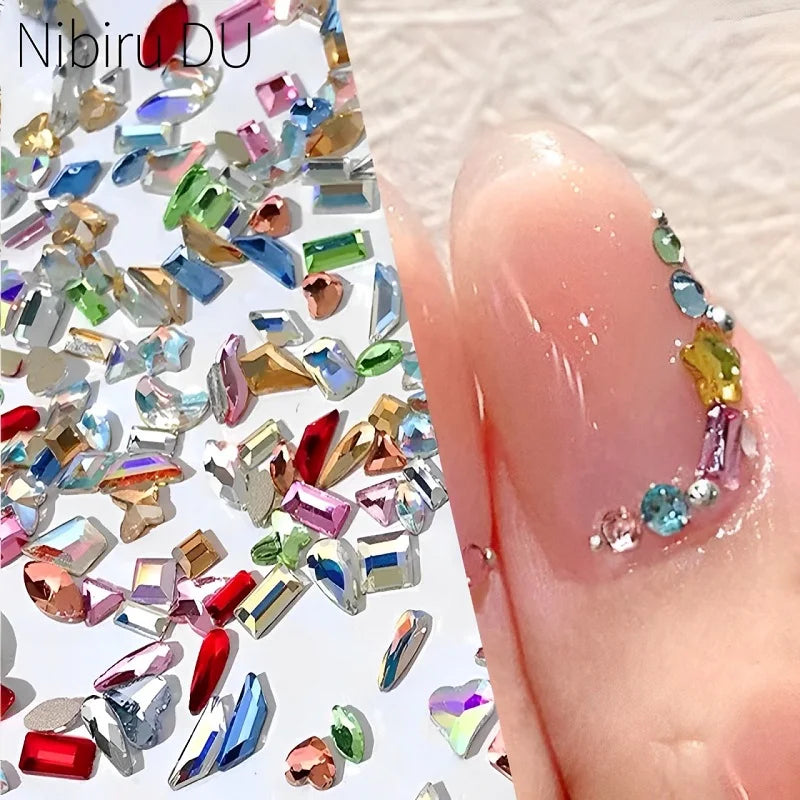 300/100pcs Mini Nail Art Rhinestones Crystal Acrylic Flatback Diamonds Mixed Shape Sparkle DIY Nail Luxury Manicure Accessories