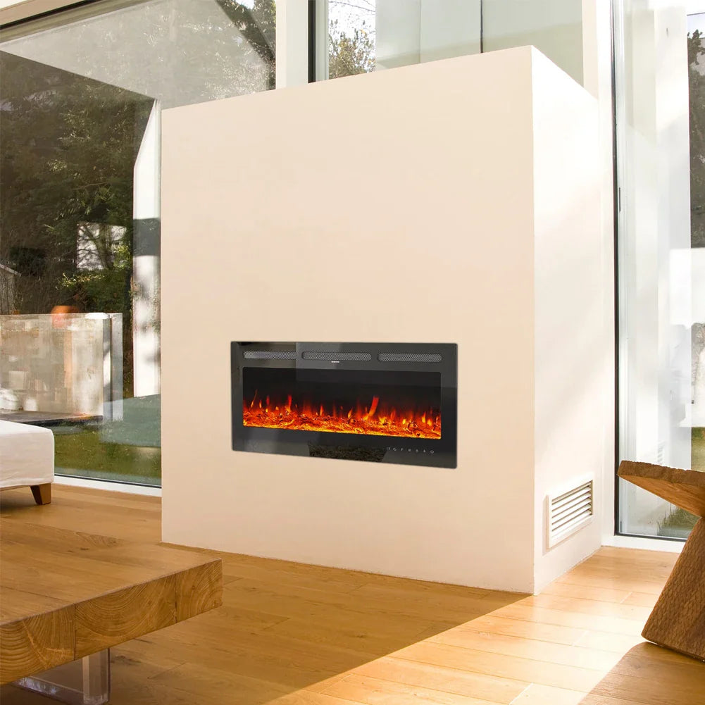 KOMORE Recessed/Wall Mounted Electric Fireplace Adjustable Flame with Remote 102cm 1800W  Flame Effect Overheat Protection