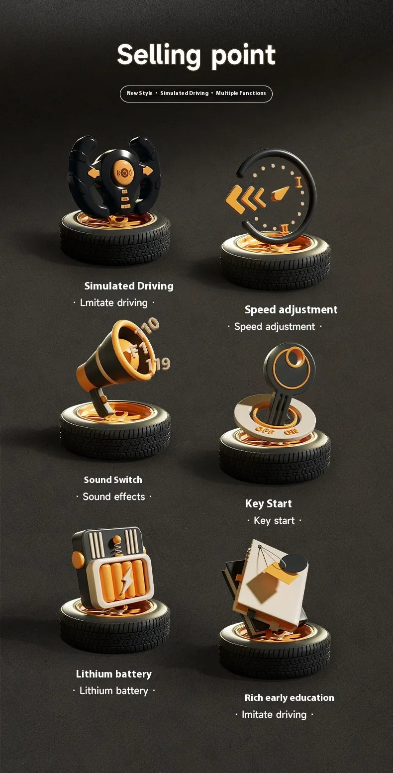 2024 Racing Adventure Children'S Steering Wheel Electric Desktop Game Console Evasion Simulation Driving Toy