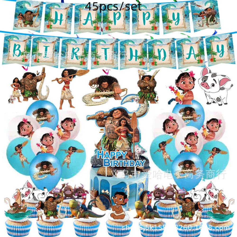 Disney Moana Birthday Party Decorations Supplie Moana Celebration Party Balloons Disposable Tableware Cup Plate Baby Shower Toys