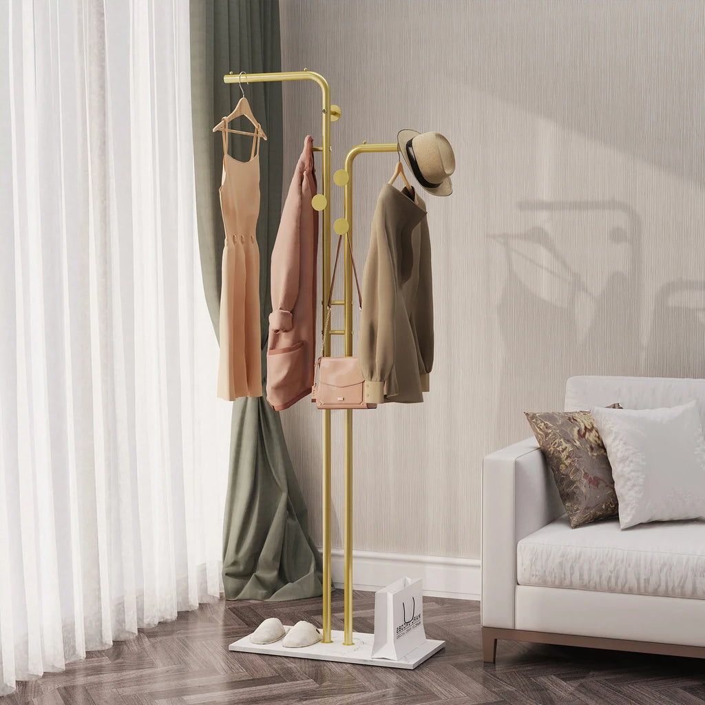 Heavy Duty Metal Dual-pole Clothes Rail Anti-Collapse Garment Rack Coat Hanger Stand Stable Stone Base