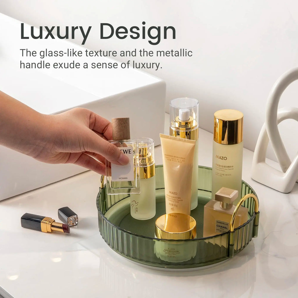Rotating Makeup Organizer for Vanity Make Up Storage Box for Bathroom Counter Clear Cosmetic Toiletry Dresser Spinning Holder