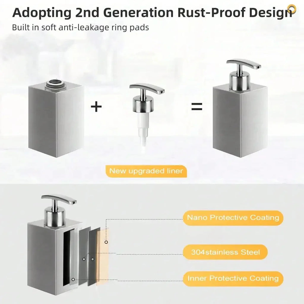 Leeseph Stainless Steel Soap Dispenser, Refillable Pump Bottles Liquid Soap Dispenser, for Kitchen Sink, Countertop, Bathroom