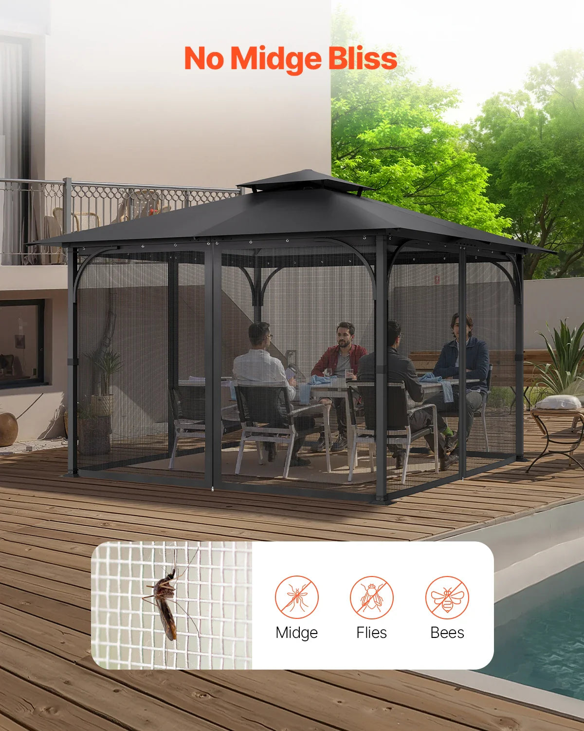 VEVOR Gazebo Netting Replacement Outdoor Garden Gazebo Net 4-Panel Sidewall Mesh Gazebo Curtain with Double Zipper for Garden