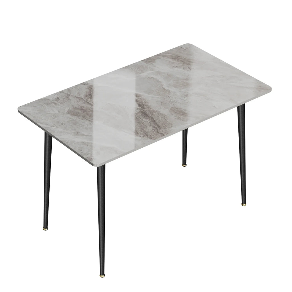 High Gloss 4-6 Seat Rectangular Marble Dining Table for Kitchen Island Restaurant Lunch Dinner Table Metal Frame