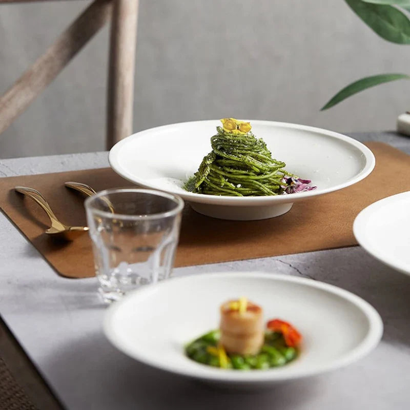 1pcs Light Luxury Solid Leather Placemat Coffee Brown PU Table Mat Waterproof Oilproof Heat-Insulated Plate Bowl Pad Table Decor