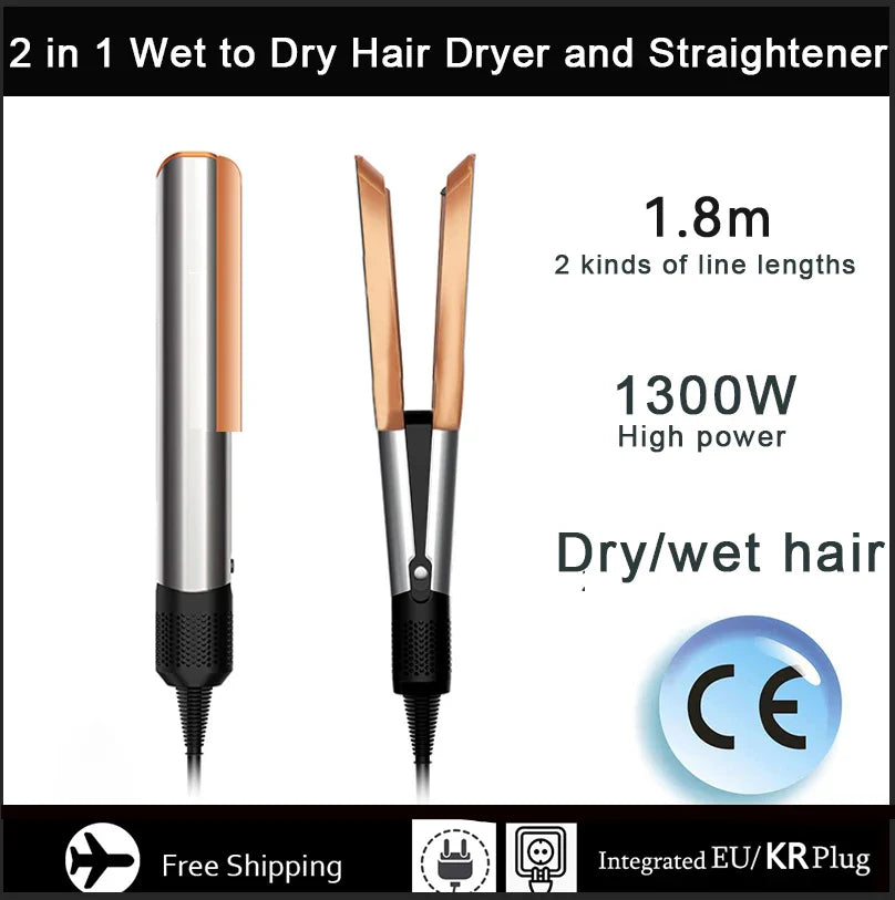 2-in-1 Hair Straightener and Dryer Combo - Negative Ion Heating Flat Iron for Quick, Long - Lasting Hair Styling at Home，salon