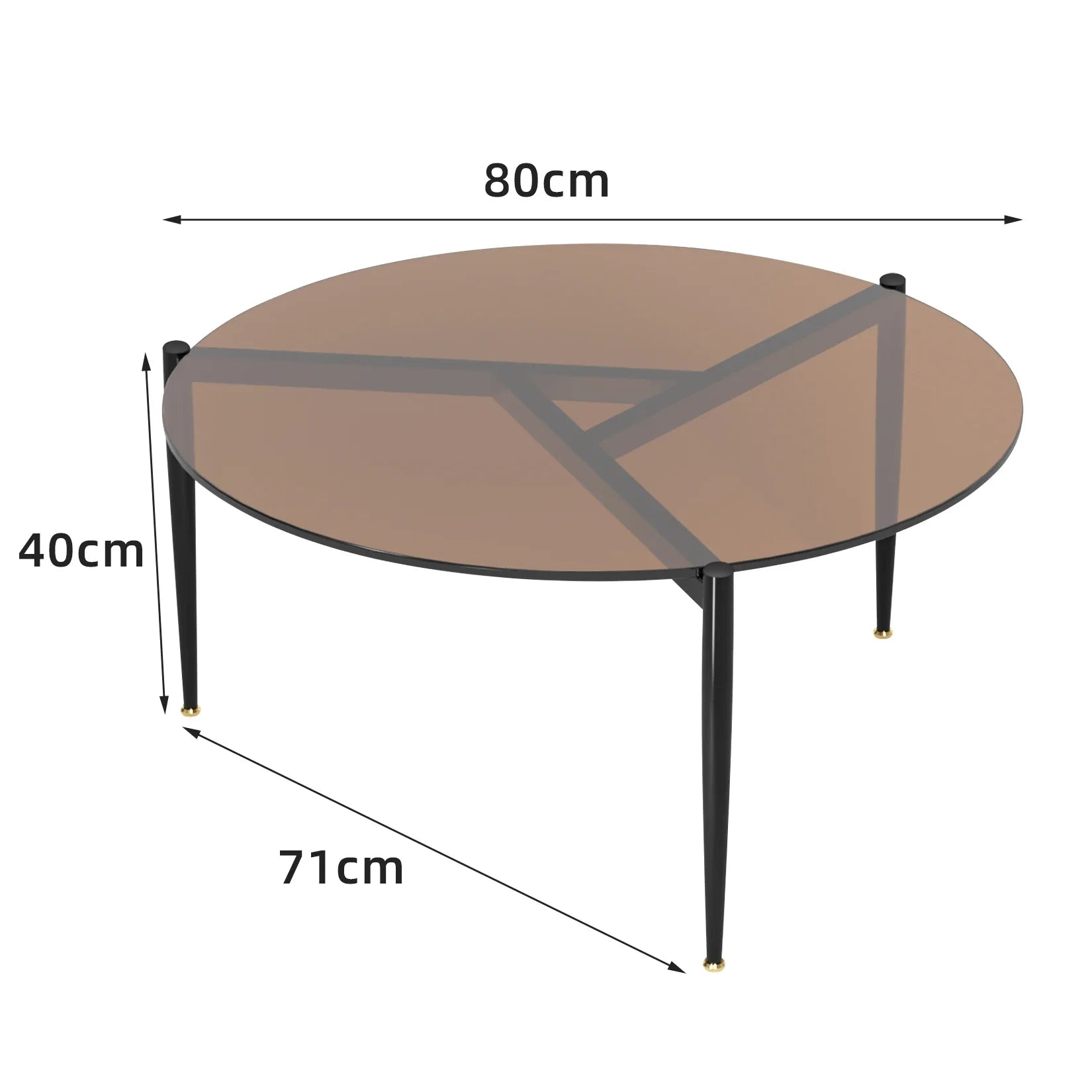 Coffee Table Leisure Round Table Tempered Glass Sofa Side End Table with Sleek Metal Legs for Living Room Office