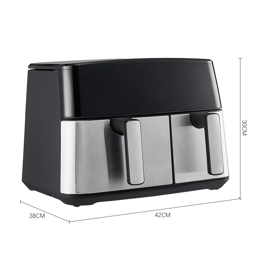 KOMORE 6.5L+3.5L Touch Screen Dual Basket Air Fryer with 60 Minutes Timer & 80°C-200°C Adjustable Temperature