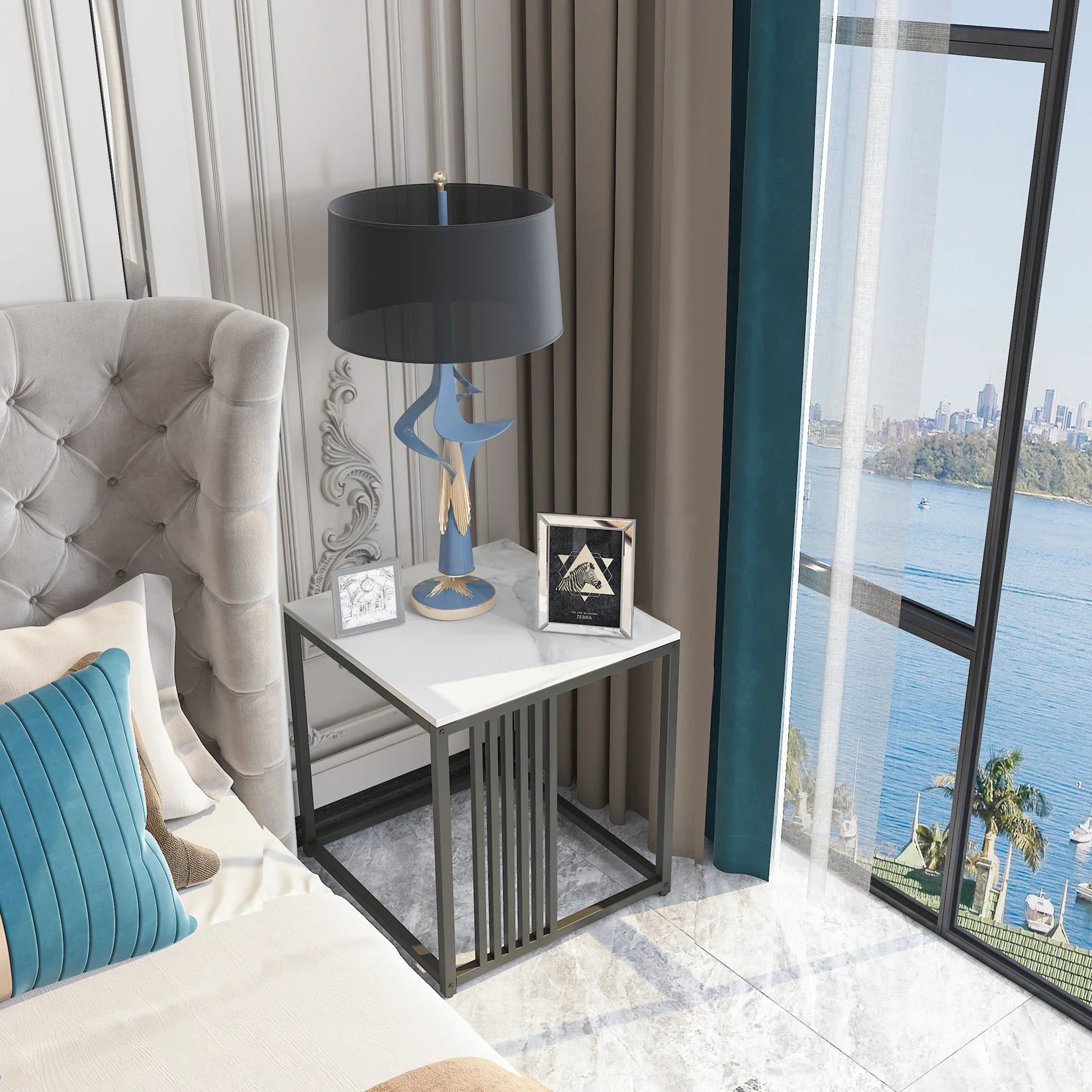 Minimalism Marble Stone Side Table White Top Black Frame End Side Coffee Tables Modern Furniture