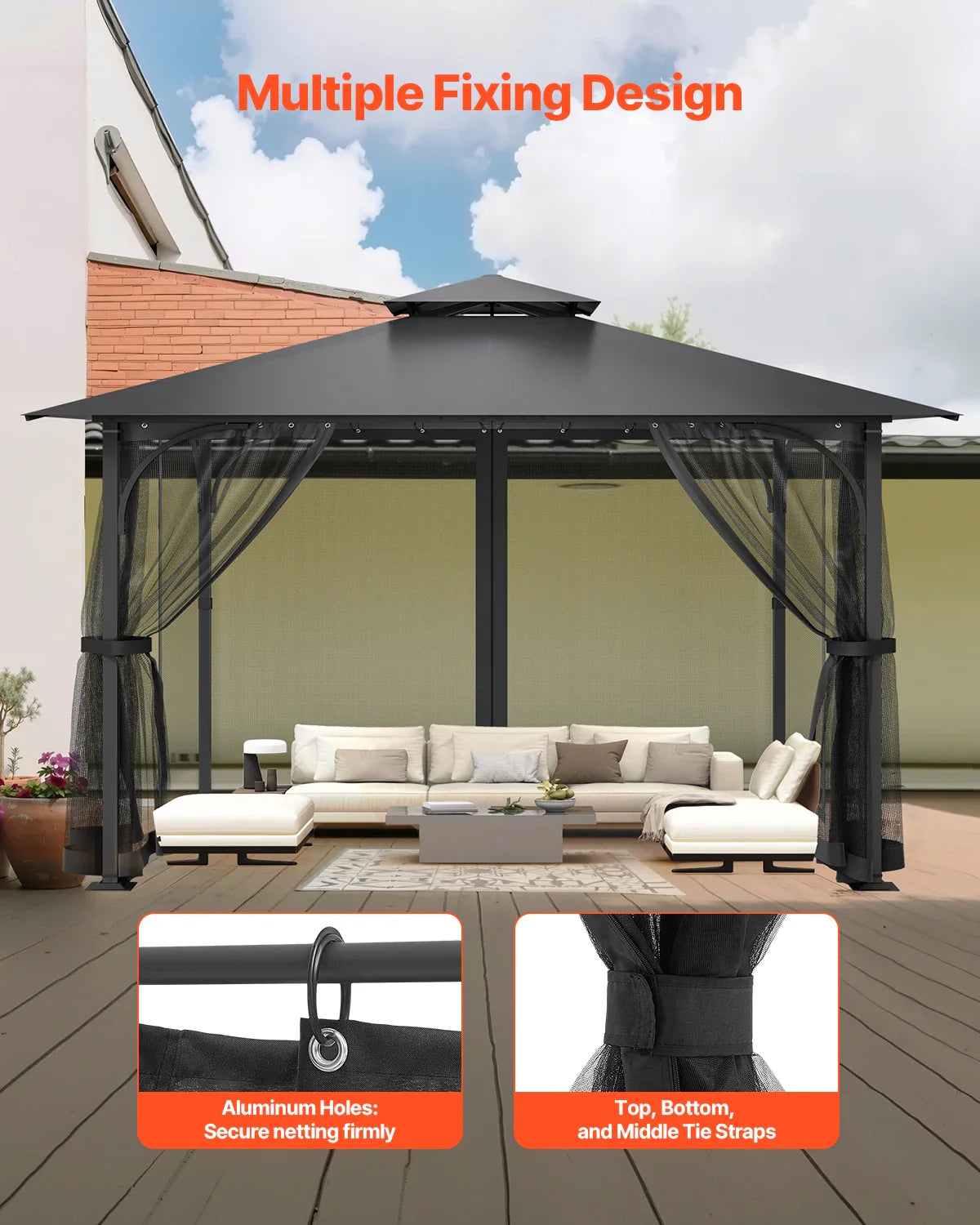 VEVOR Gazebo Netting Replacement Outdoor Garden Gazebo Net 4-Panel Sidewall Mesh Gazebo Curtain with Double Zipper for Garden