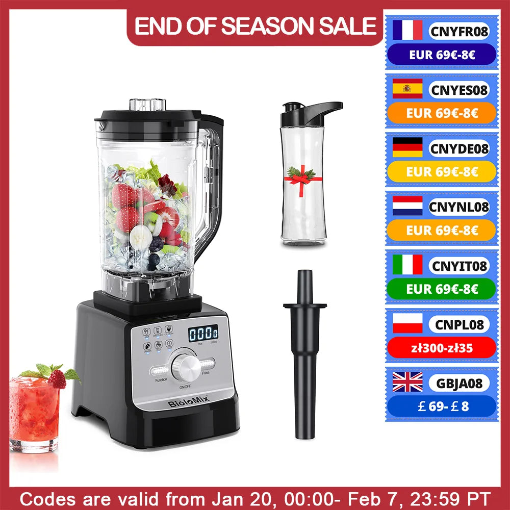 BioloMix Professional Blender Smoothie Mixer with 2L BPA Free Pitcher, Smart Timer And Pre-programed Peak 2200W Power Mixer