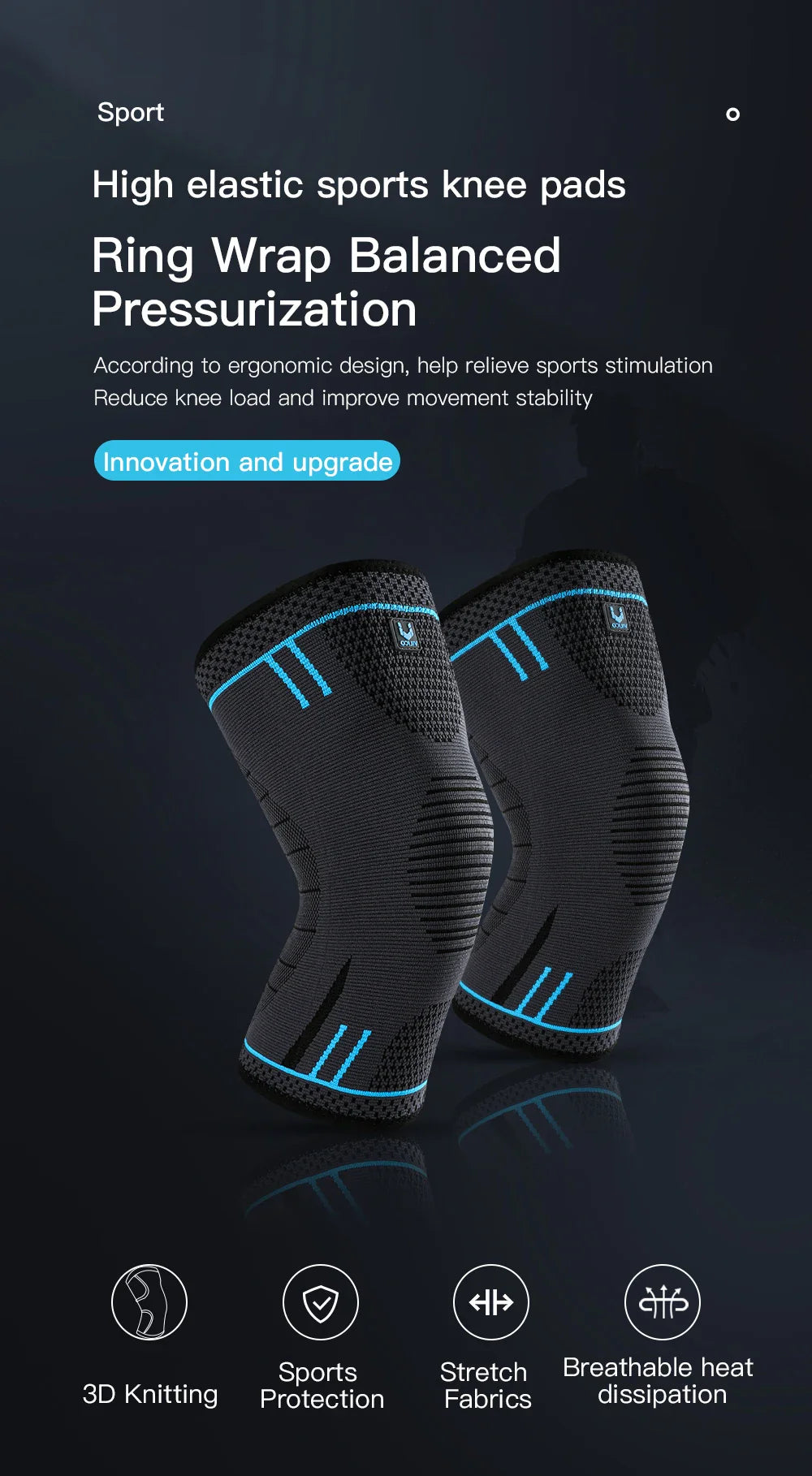 Compression Knee Support Sleeve - Elastic Breathable Brace for Sports Basketball Running Gym