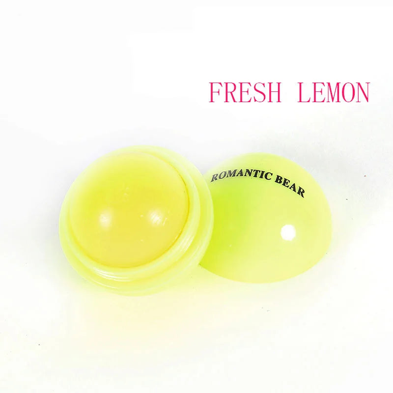 Fruit Flavor Lip Balm Cute Round Ball Pure Natural Plant Kids Baby Girls Lips Balm Moisturizing Romantic Bear
