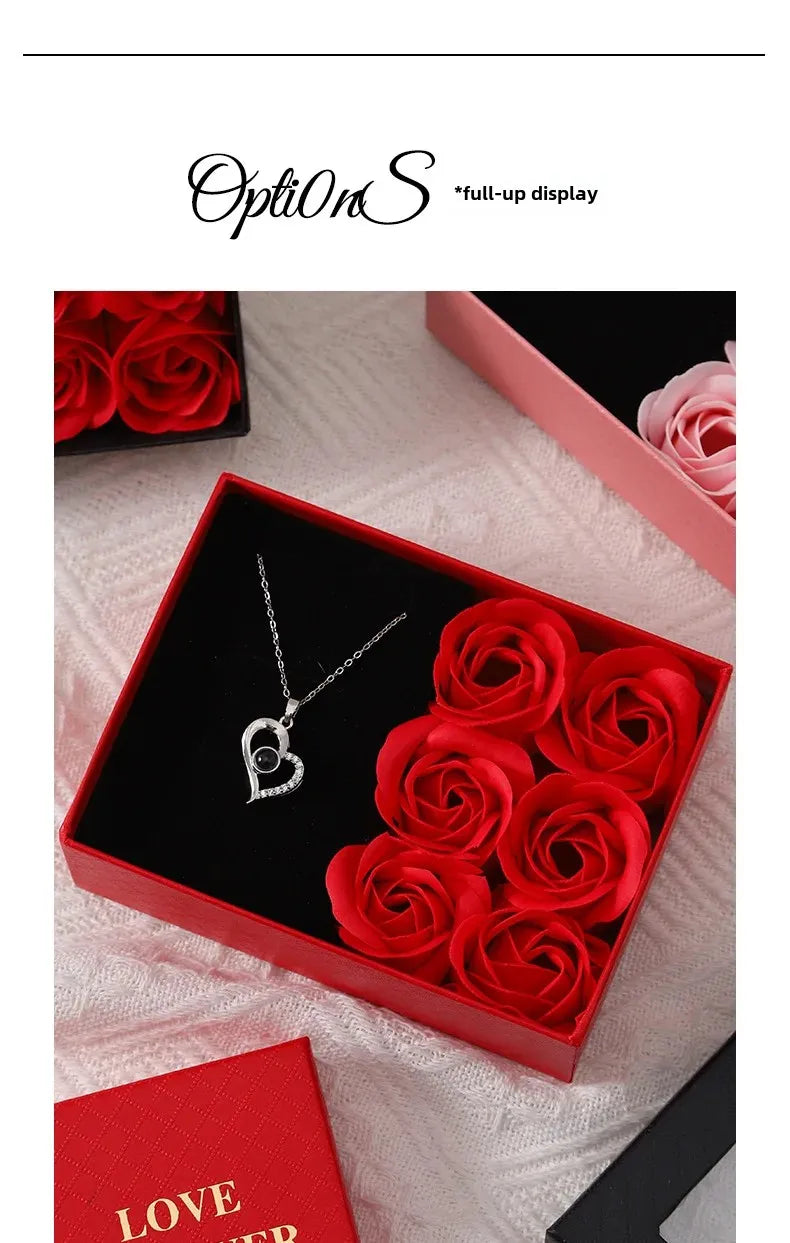 Valentine's Day Jewelry Gift Packaging Box  6 Rose Pendants Ring Bracelet Eternal Flower Window Opening Jewelry Box Romantic Bag
