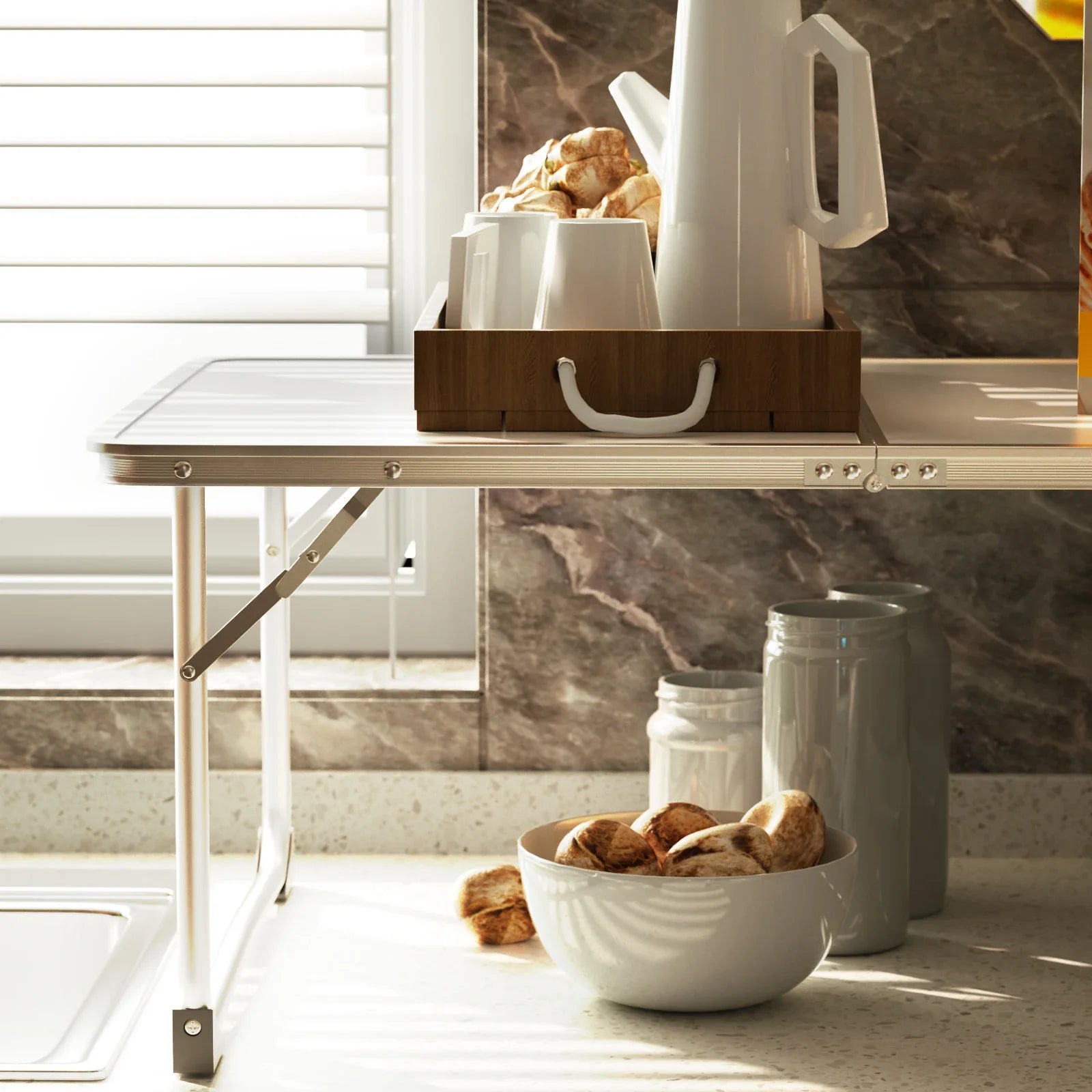 Mini Folding Picnic Table with Carry Handle, Aluminum Frame, Laptop Table for Sofa Bed Couch Floor, 60x40x24cm, Green/White