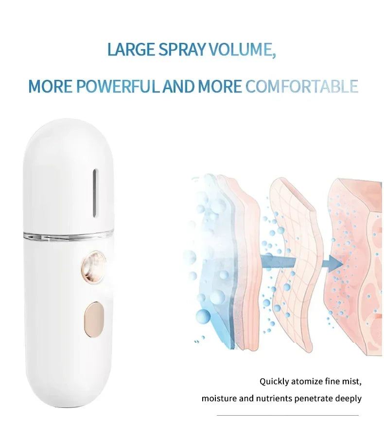 Mini Portable Humidifier Nano Mister Facial Steamer Device Beauty Spray Hydrating Apparatus Cold Spray Apparatus Rechargeable