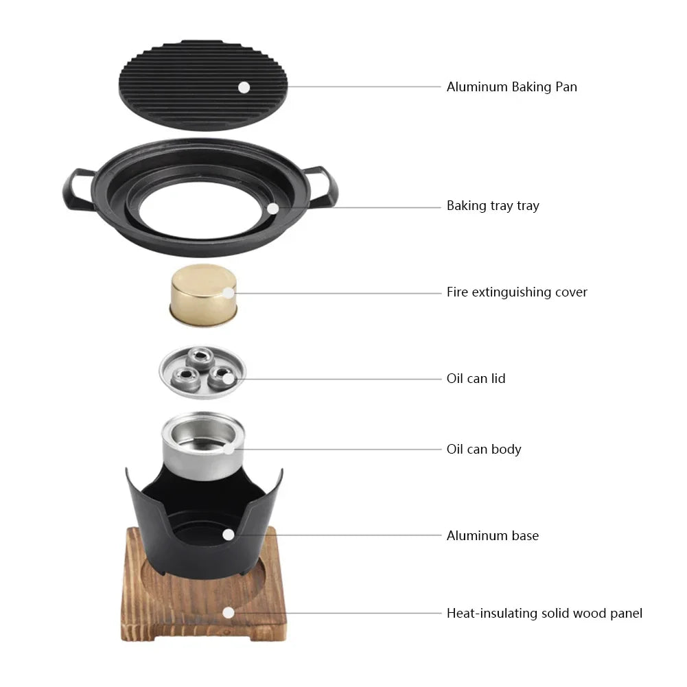 Mini BBQ Alcohol Stove Barbecue Grill Japanese One Person Cooking Oven Detachable Outdoor BBQ Plate Roasting Meat Tools