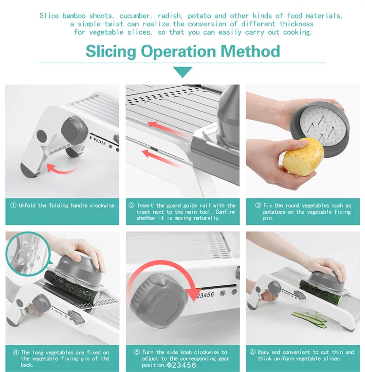 LMETJMA Ultra Sharp Mandoline Slicer Upgraded Vegetable Slicer Kitchen Adjustable Thickness Food Cutter Slicer Dicer KC0450