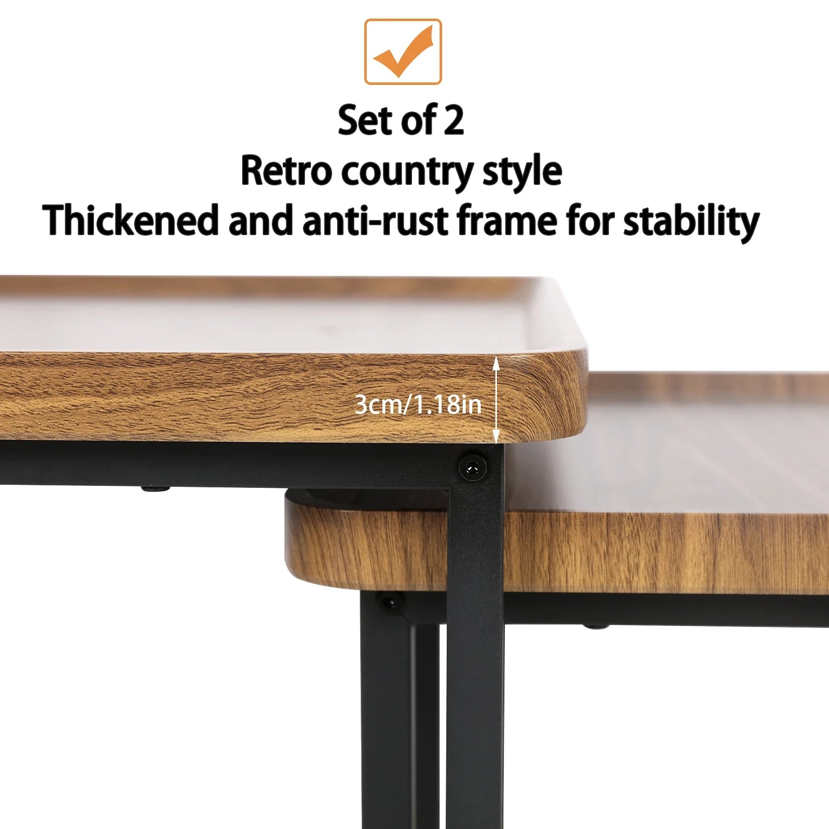 2PCS Industrial-inspired Coffee Table Set Stacking Vintage Side End Table Space Saving Living Room Furniture