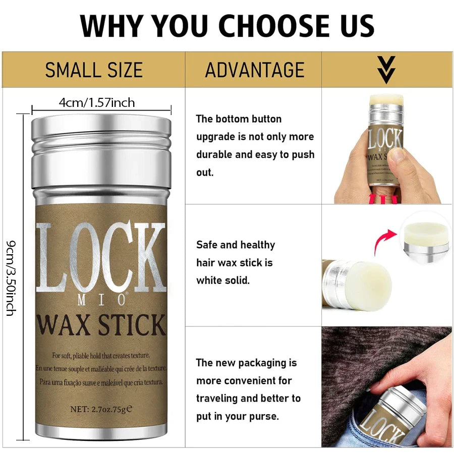 LOCKMIO Wax Stick Natural Coconut Oil Moisturizes Soften Smoothing Styling Flyaway Hair Edge Control Strong Hold Long Lasting