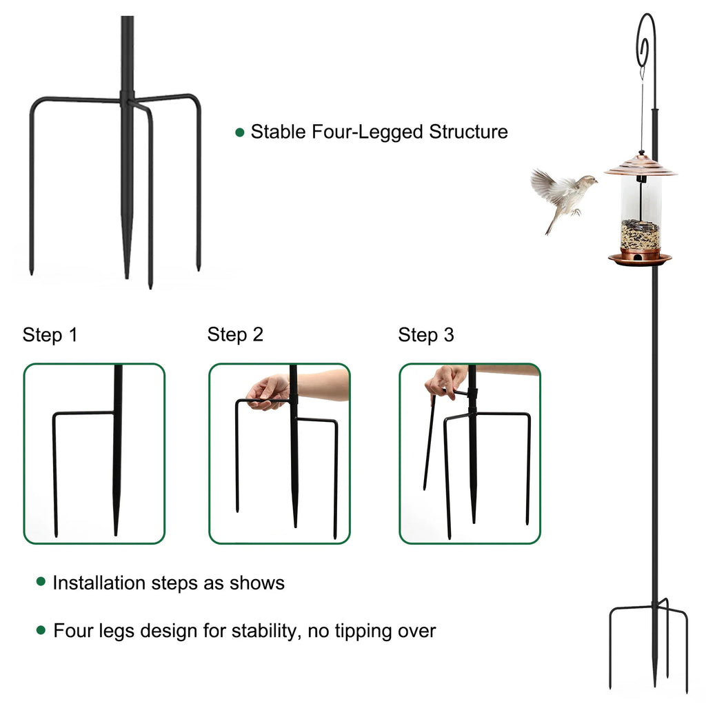 Tall Shepherd Crook Hooks, Metal Border Hook, 3 Section Stitching Pipe Stand, Detachable Bird Feeder Pole, Garden Hanger, 2Pcs