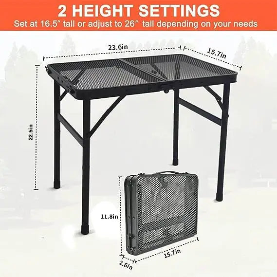 Grill Table For Outside,Lightweight Aluminum Folding Portable Metal Mesh Outdoor Grill Table For Camping Cooking BBQ RV Picnic