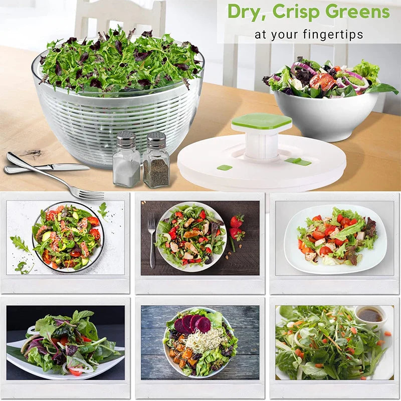 LMETJMA QuickPush Salad Spinner Large 6.3QT Vegetable Washer Dryer Strainer Drainer with Drain Salad Bowl and Colander JT400