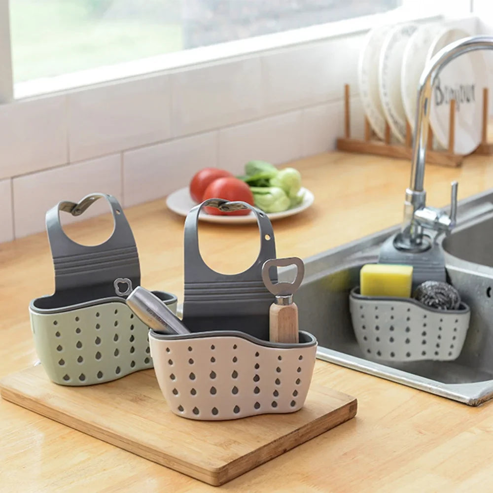 Kitchen Sink Basket Organizer - Drain Rack Strainer Sponge Storage Hanging Holder