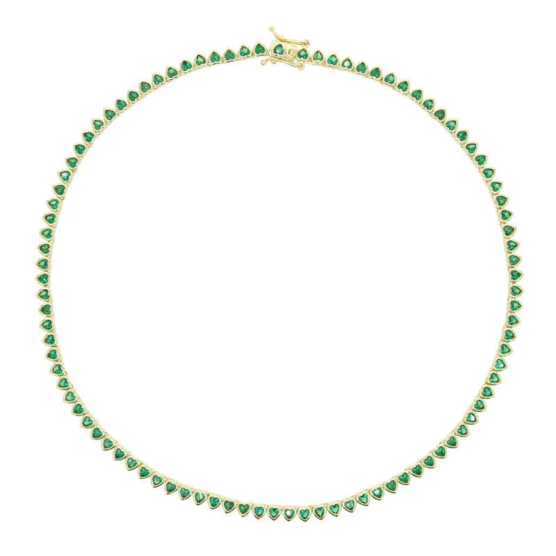 Green White CZ Bezel Heart Shaped Tennis Chain Choker Necklace For Women Geometric Classic Luxury Jewelry