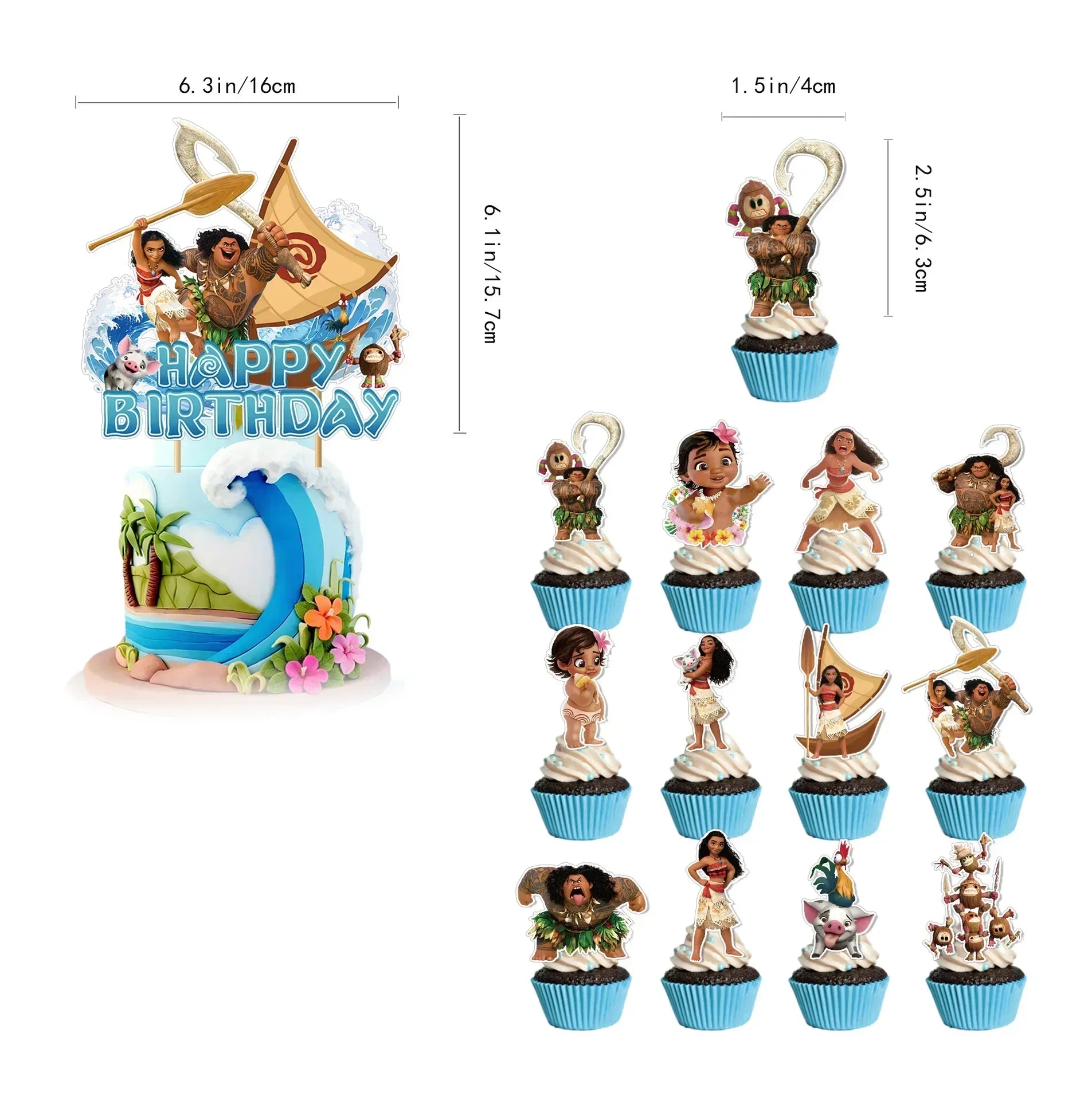 Cute movie Moana series Birthday Party dinnerware Disposable Banner Cake Topper Hanging Flag Moana Balloons Birthday Decoration
