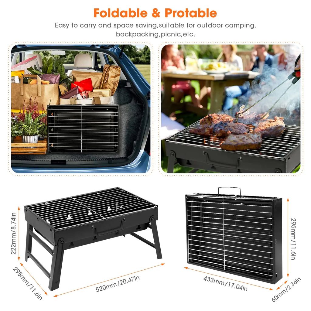 Portable Folding BBQ Grill, Compact and Lightweight Charcoal Grill, Easy to Assemble and Carry, Ideal for Outdoor Cooking