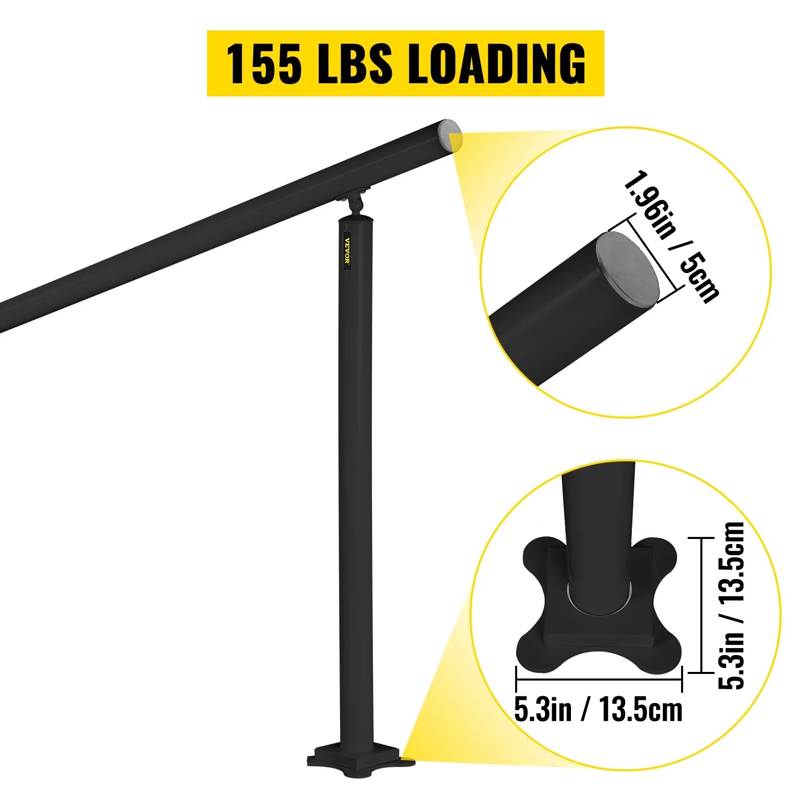 VEVOR Handrail for Outdoor Steps Aluminum Stair Handrail Fit 0-5 Steps w/ Installation Kit Building & Hardware Home Improvement