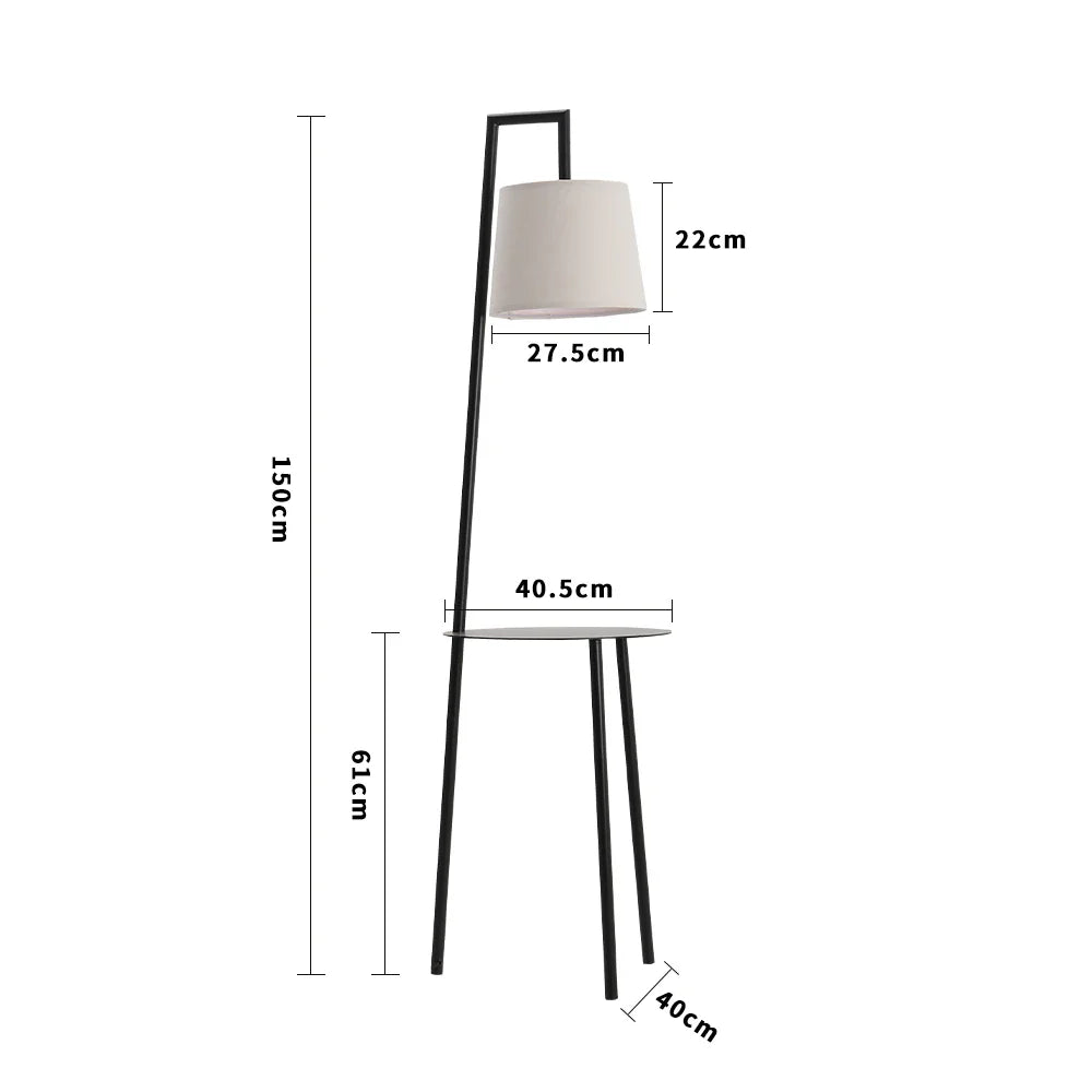 KOMORE 60 W Metal Tray Table Floor Lamp with Linen Lampshade for Living Room Office, Bedroom, Hallway, Porch