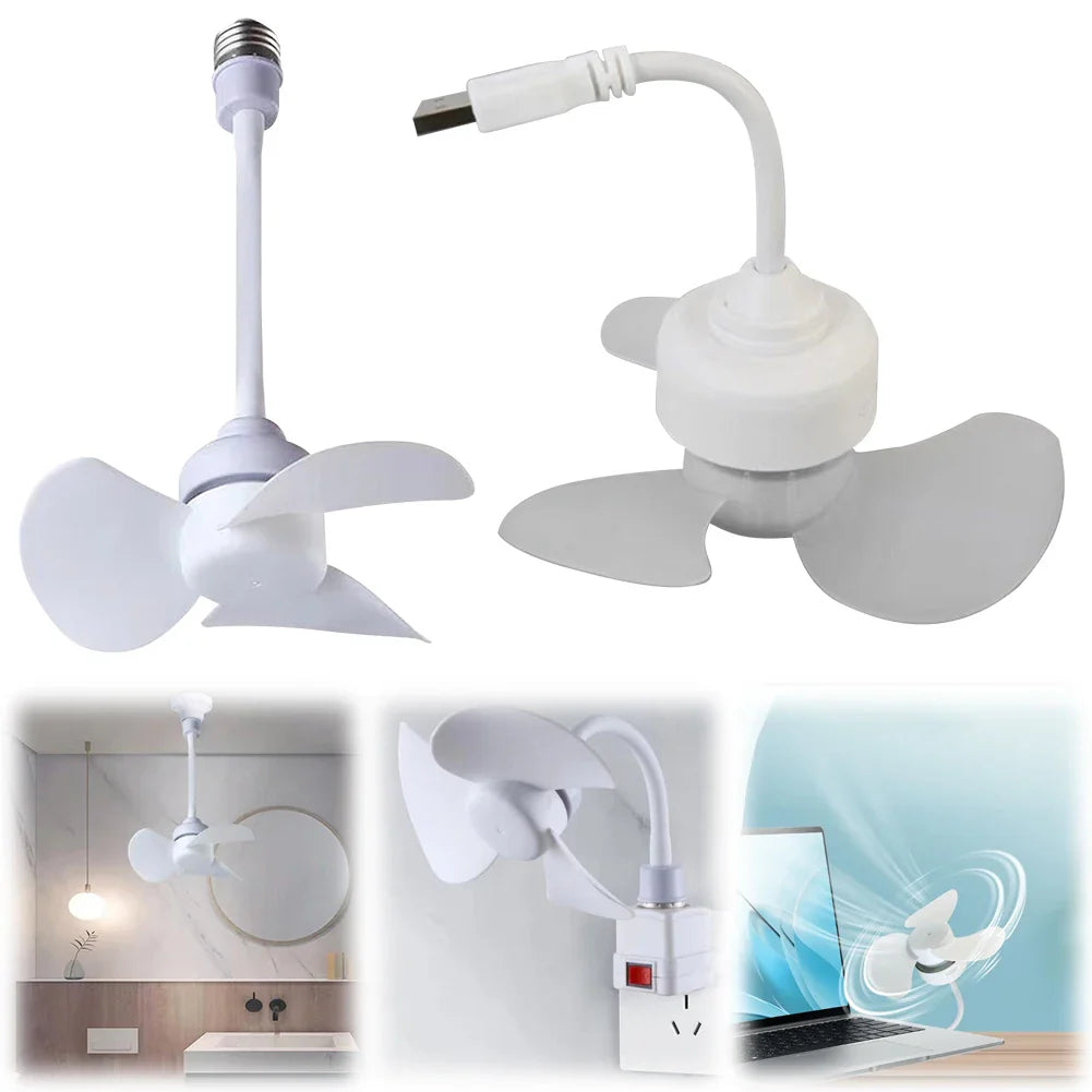 Modern LED Ceiling Fan E27 Base/USB Chandelier Ceiling Fan Hose Extender Light Bulb Fan with Socket for Bedroom Living Room