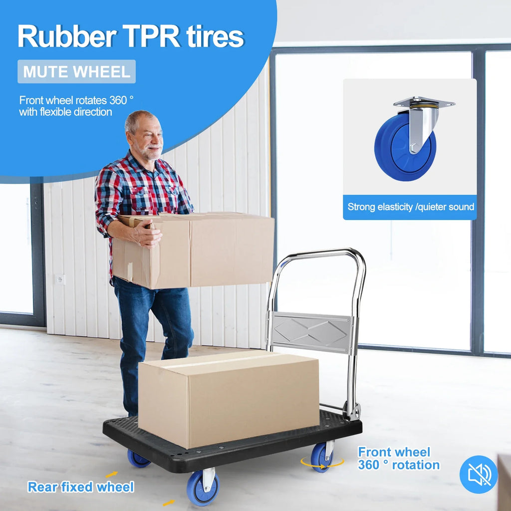 Heavy Duty Shopping Cart Hand Truck Dolly Cart with Wheels Portable Folding Cart Trolley Luggage Cart