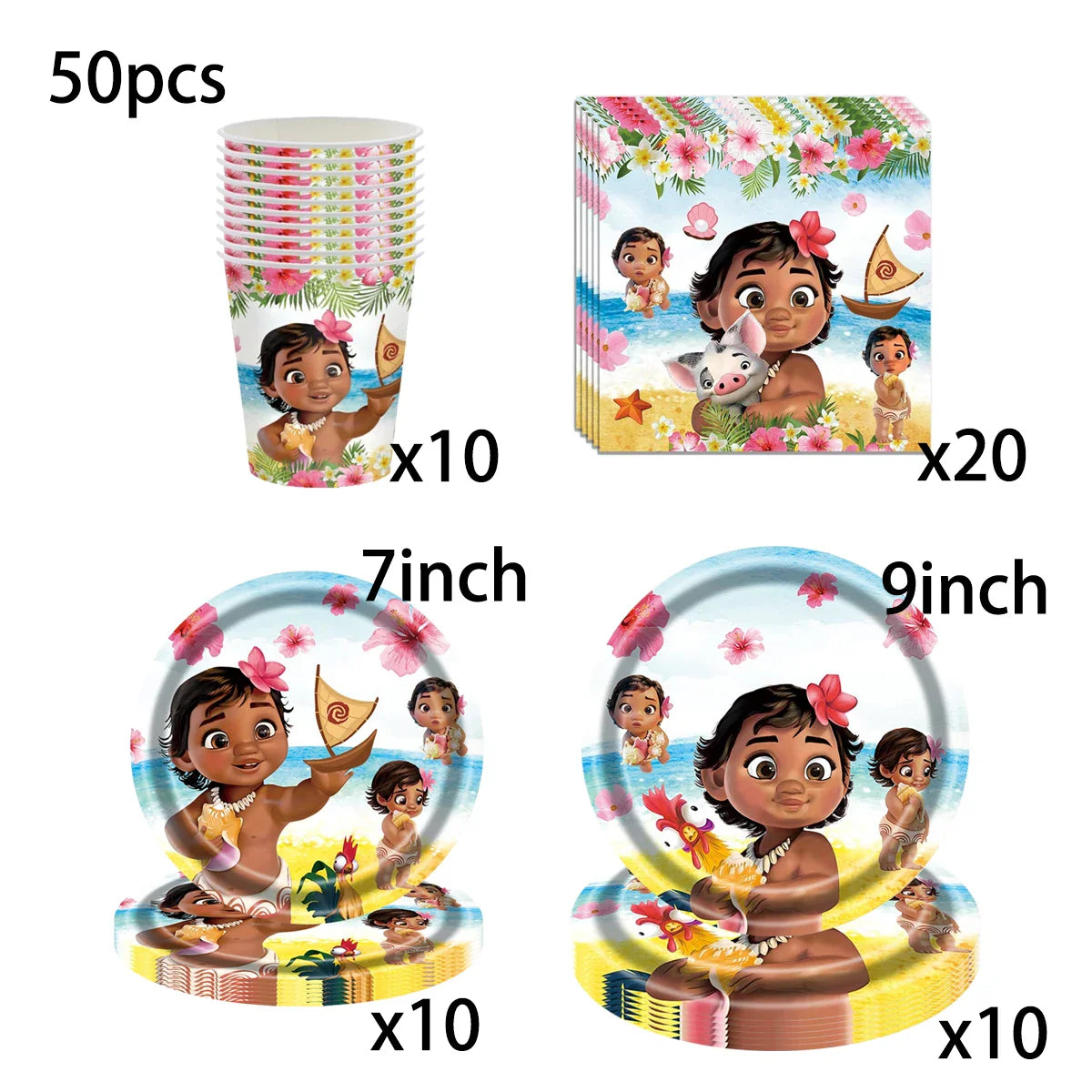 Moana 2 Party Decoration Disposable Tableware Set Paper Cups Plates Tablecloth Banner Balloon Cake Topper Gift Bag Baby Shower
