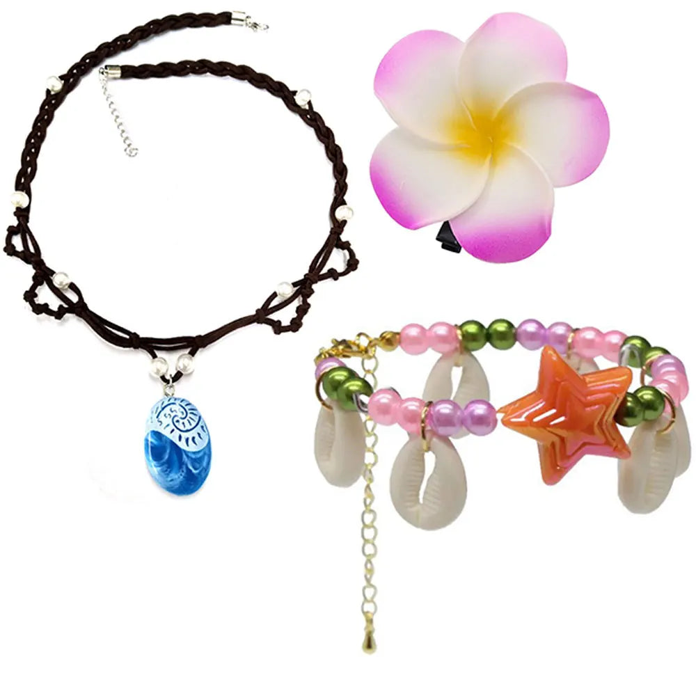 Disney New Movie Moana 2 Dress Christmas Girl Moana Princess Dress Cosplay Girls One-Shoulder Suspender Dress Accessories Set