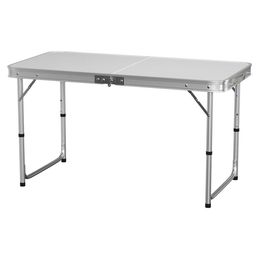 Features:  - Folding table with carry handle  - Moulded plastic top - includes handy carrying handle  - Sturdy aluminum alloy fr