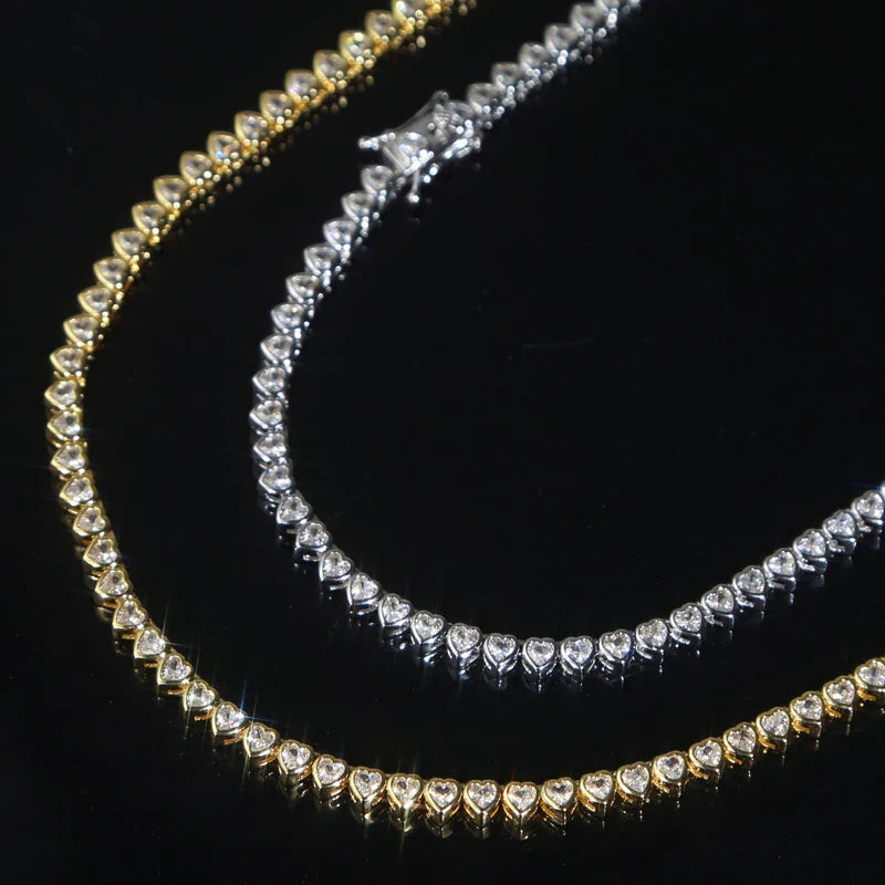 Green White CZ Bezel Heart Shaped Tennis Chain Choker Necklace For Women Geometric Classic Luxury Jewelry