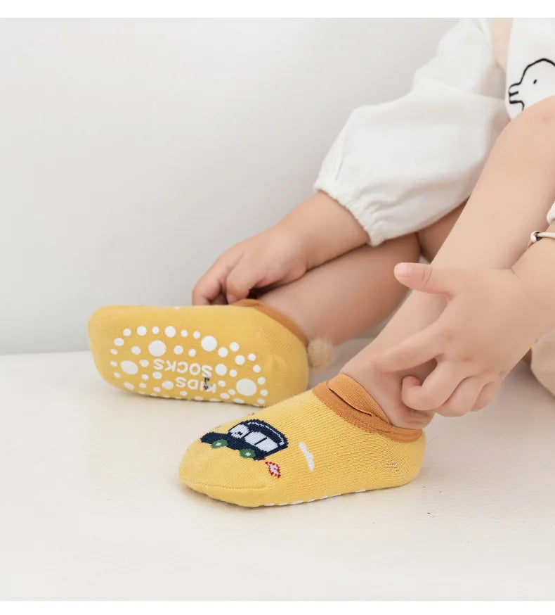 Spring Anti Slip Baby Socks Toddler Kids Floor Socks with Rubber Soles Autumn Newborn Baby Boy Girl Cartoon Cute Ball Warm Socks