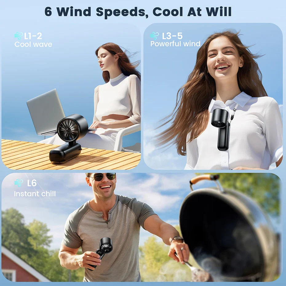 Portable Handheld Turbo Fan 5000mAh Rechargeable Fan With 6 Speeds Foldable Neck/Desk Fan With Digital Display Pocket Small Fans