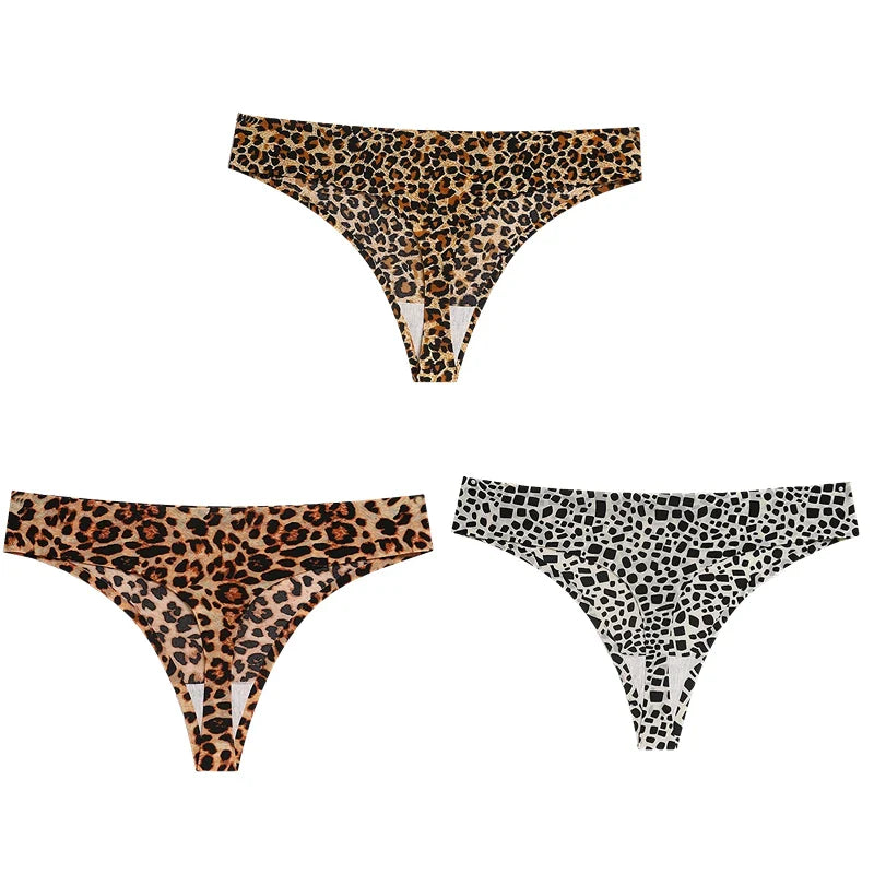 Giczi 3PCS/Set Women's Panties Fashion Leopard Thongs Woman Seamless Underwear Sexy Lingerie Breathable Cozy G-String Hot T-Back