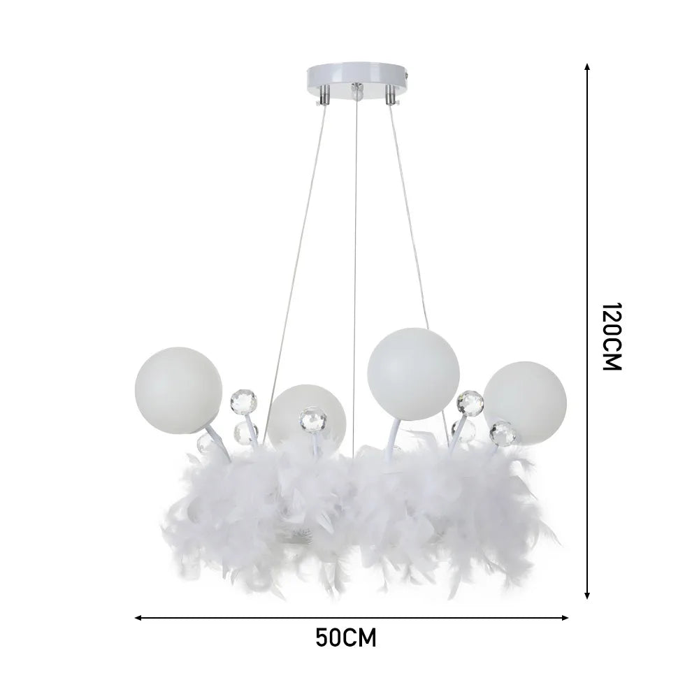 KOMORE Feather LED Pendant Light with Crystal Balls 18W 1980lm for Kitchen Living Room Hallway Entryway