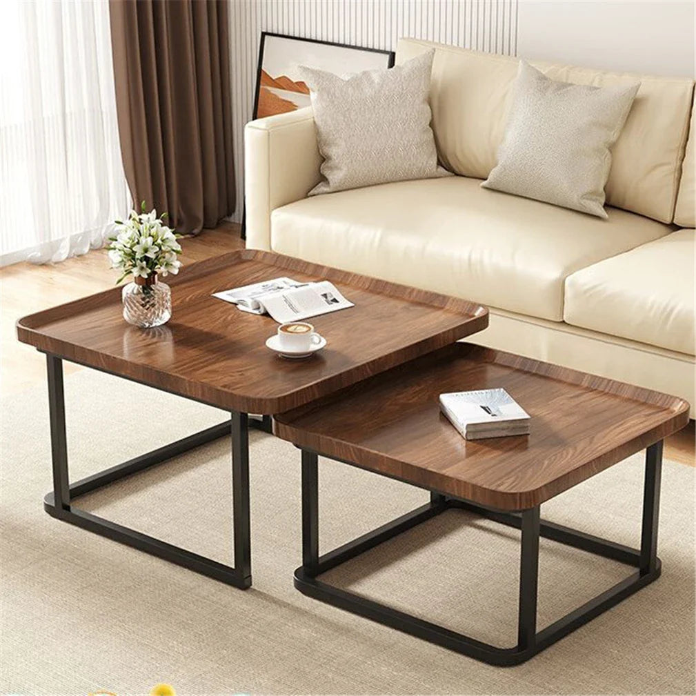 2PCS Industrial-inspired Coffee Table Set Stacking Vintage Side End Table Space Saving Living Room Furniture