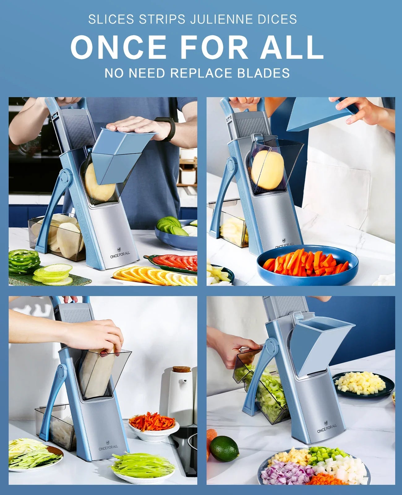 Kitchen Accessories Mandoline Slicer, ONCE FOR ALL. Vegetable Slice, Food Chopper, Cutter, Dicer Fruit, French Fry, Julinner
