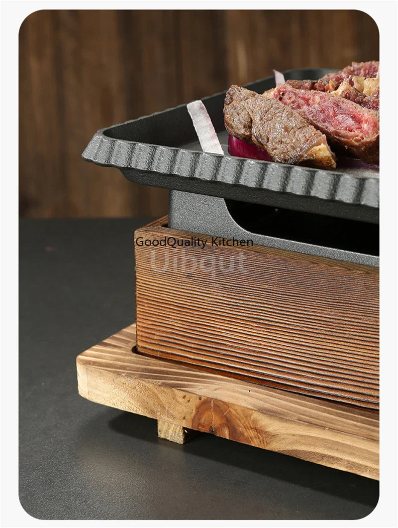 Dining room single and double tableware Cast iron barbecue plate Square alcohol oven baking tray Korean style barbecue stove set