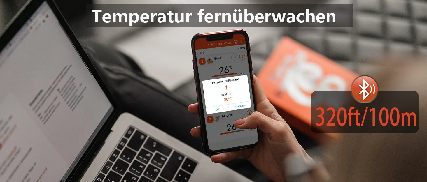 Wireless Bluetooth Meat Thermometer Digital BBQ Kitchen Thermometer Support 6 Probe for Smoker Cooking Grill Oven Candy